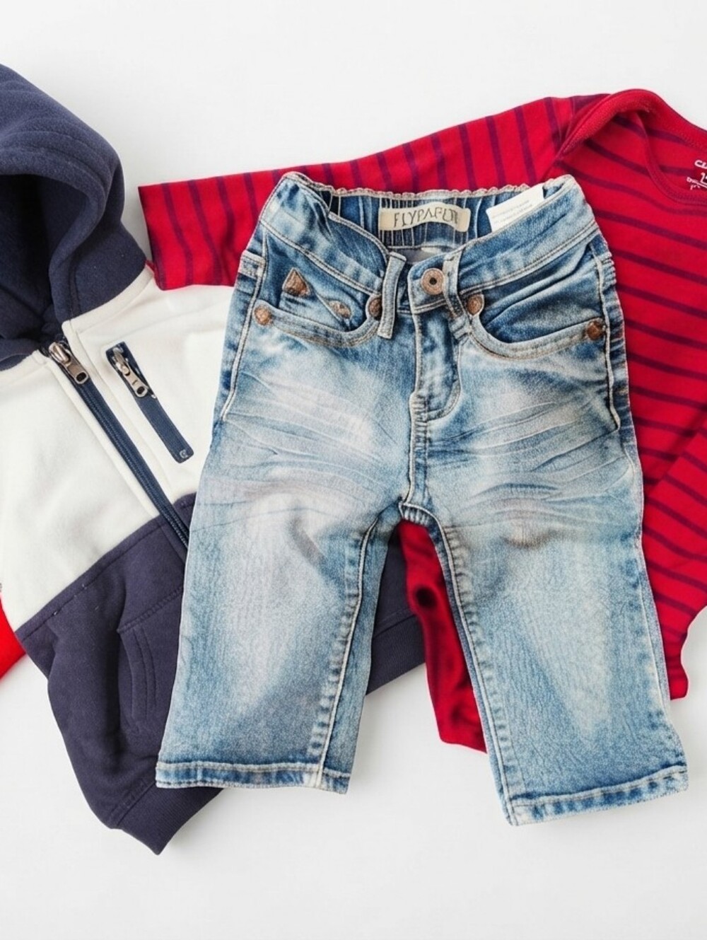 Flypaper 12M Light Blue Kids Jeans, Hoodie, And Bodysuit